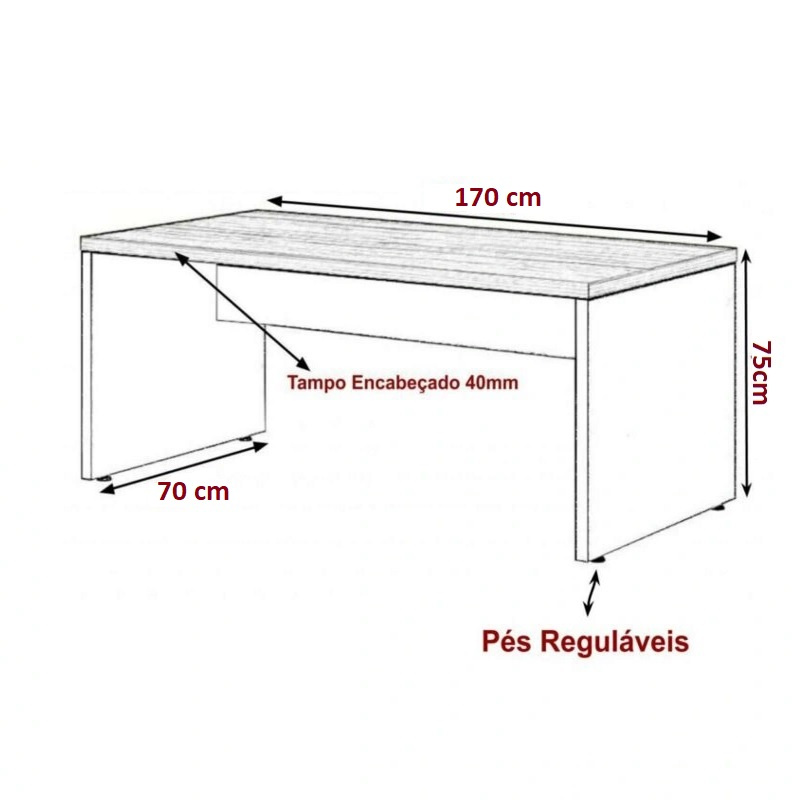 Mesa Reta Pé Painel 1,70x0,70 c/gavetas - Cor Nogal/Preto - 1206 - Imagem 2