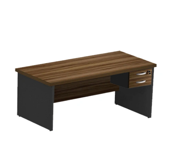 Mesa reta pé painel cor nogal/preto com gavetas 1,50x0,70x0,75 -1204