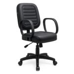 Cadeira Diretor Costurada Giratória – Braços Corsa – Courino Preto – Móveis Supremo- 2302