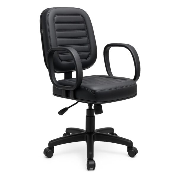 Cadeira Diretor Costurada Giratória – Braços Corsa – Courino Preto – Móveis Supremo- 2302