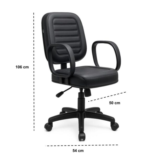 Cadeira Diretor Costurada Giratória – Braços Corsa – Courino Preto – Móveis Supremo- 2302 - Imagem 3