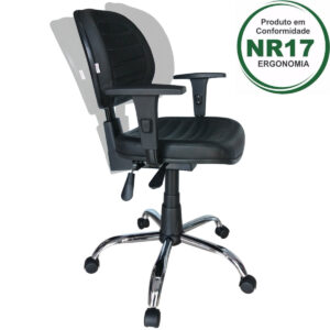 Cadeira Executiva Back System Costurada com Braços Reguláveis - Base Cromada - Móveis Supremo - 2109