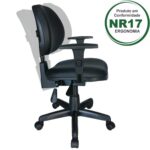 Cadeira Executiva Back System Lisa c/ Braços Reguláveis - Cor Preta - Móveis Supremo - 2104