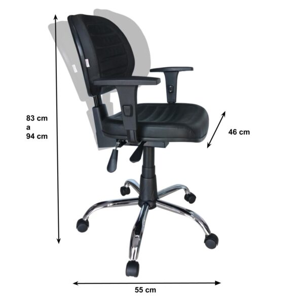 Cadeira Executiva Back System Costurada com Braços Reguláveis - Base Cromada - Móveis Supremo - 2109 - Imagem 2