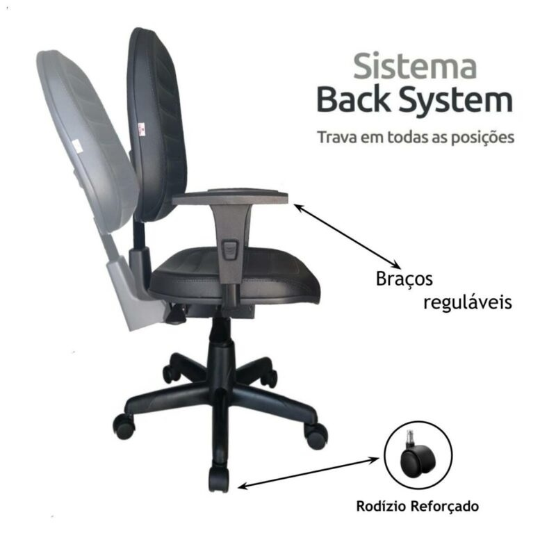 Cadeira Diretorzinha Back System Costurada com Braços Reguláveis - Cor Preta - Móveis Supremo - 2111 - Imagem 2