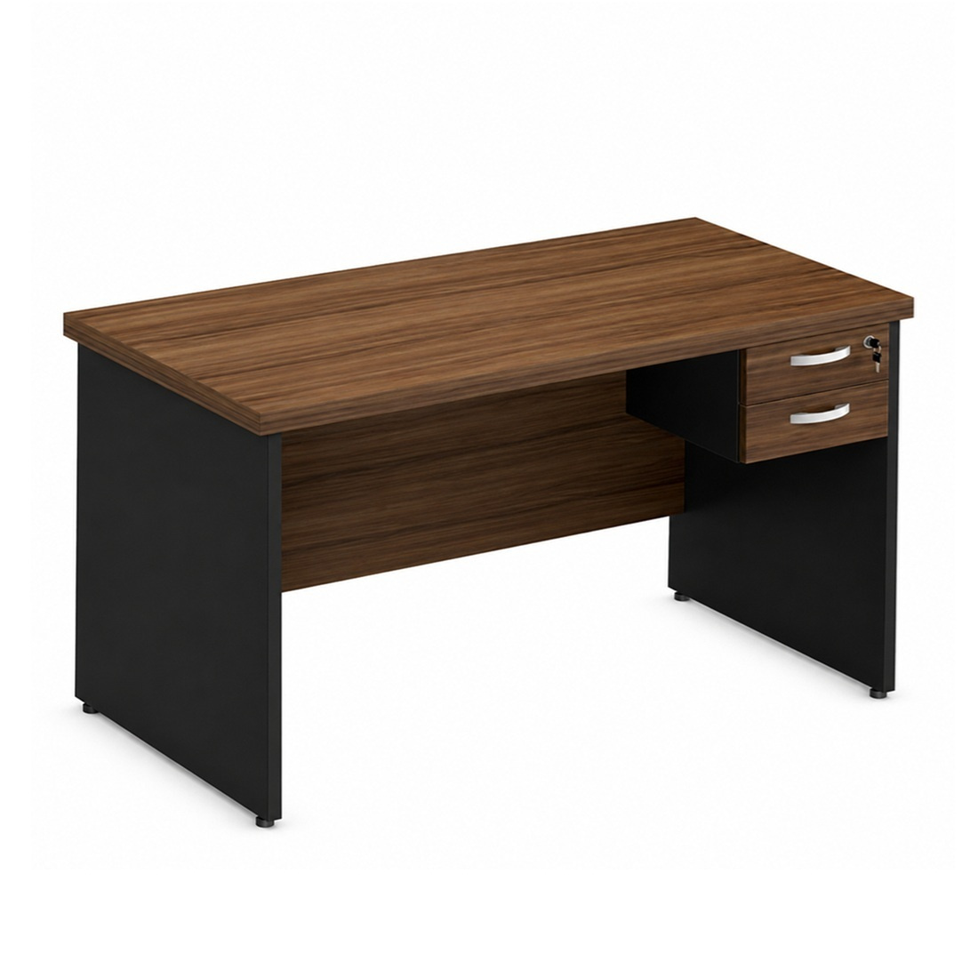 Mesa Reta Pé Painel 1,70x0,70 c/gavetas - Cor Nogal/Preto - 1206