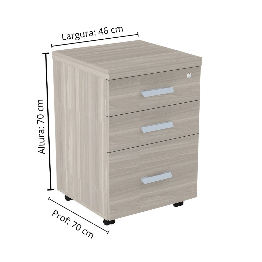 Gaveteiro Volante 03 Gavetas - 0,70x0,46x0,45m - Cor Fresno Sbiancatto - Marzo Vitorino - 1007 - Imagem 2