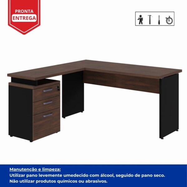 Mesa Escritório em “L” c/ Gaveteiro 1,50×1,50m – MARSALA/PRETO – 1109 - Imagem 2