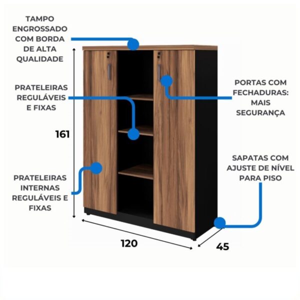 Armário Alto Credenza com Nicho – 1,61×1,20×0,45m- sevilha / preto