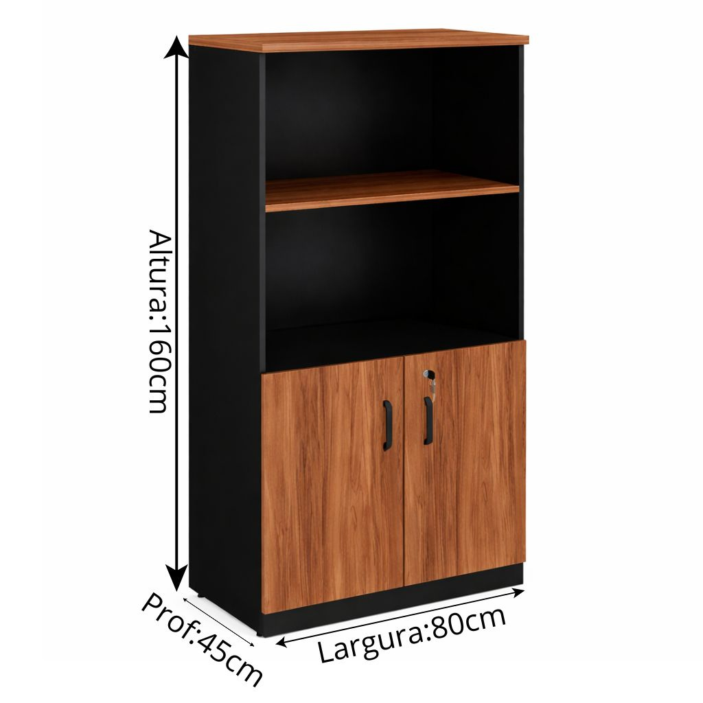 Armário Alto Semi-Aberto – 1,60×0,80×0,45m– NOGAL SEVILHA/PRETO - 1924 - Imagem 2