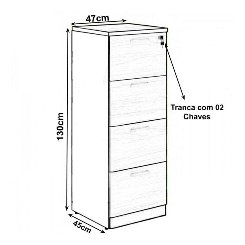 Arquivo 04 Gavetas Pasta Suspensa – 1,28×0,46×0,45m – sevilha / preto - 1922 - Imagem 4