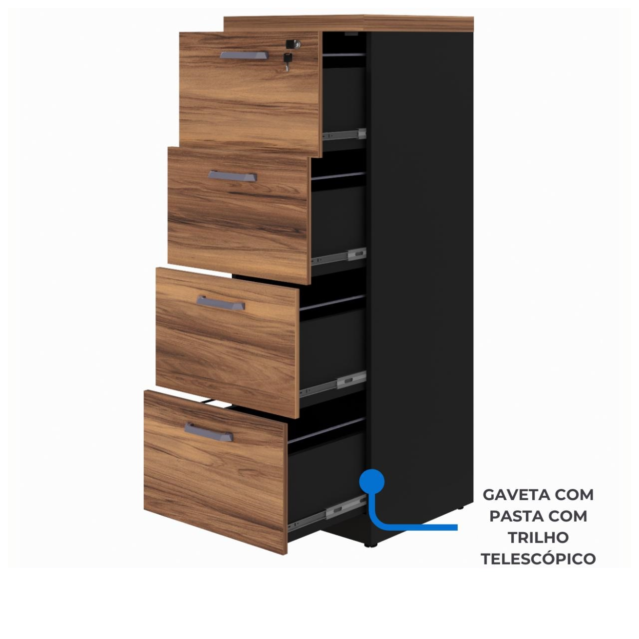 Arquivo 04 Gavetas Pasta Suspensa – 1,28×0,46×0,45m – sevilha / preto - 1922 - Imagem 2