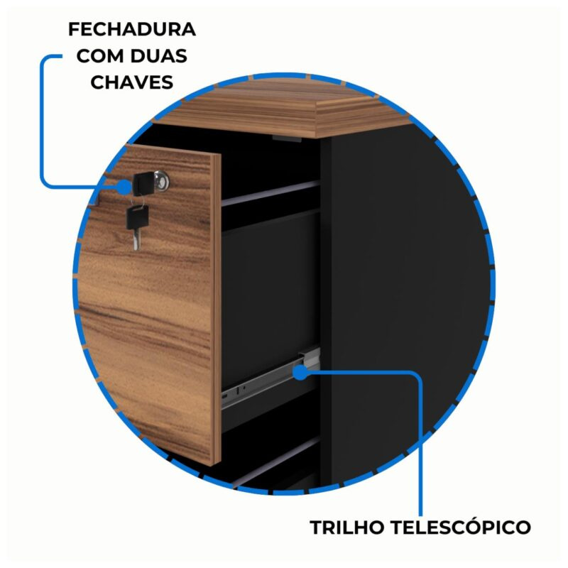 Arquivo 04 Gavetas Pasta Suspensa – 1,28×0,46×0,45m – sevilha / preto - 1922 - Imagem 5