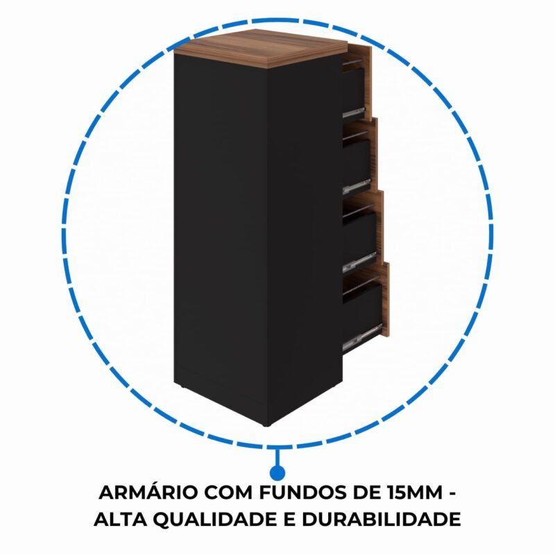 Arquivo 04 Gavetas Pasta Suspensa – 1,28×0,46×0,45m – sevilha / preto - 1922 - Imagem 6