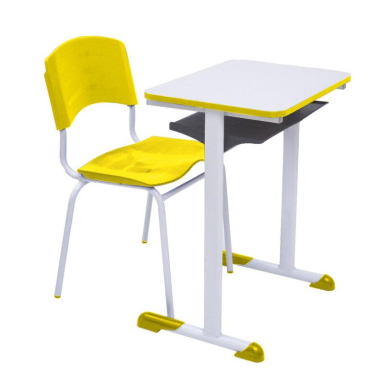 Kit Escolar Individual Mesa E Cadeira Adulto Mdf Cor Amarelo M Veis Supremo