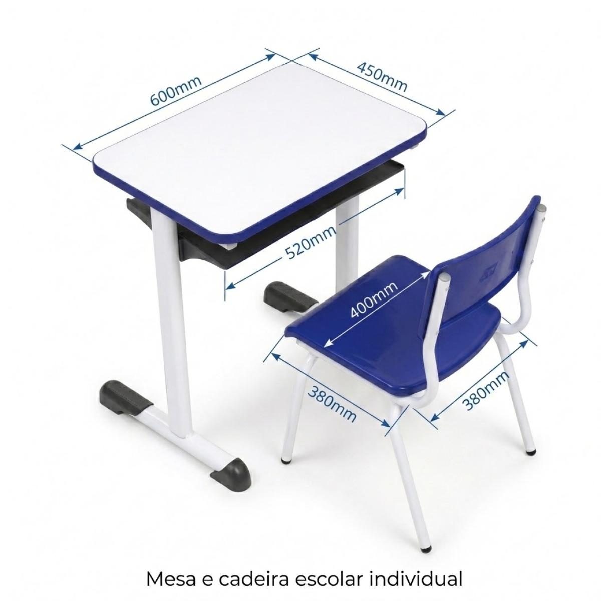 Conjunto Escolar Individual – (Mesa e Cadeira) – INFANTIL – MDF – Cor Azul - 4105 - Imagem 3