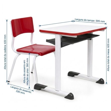 Conjunto Escolar Individual – (Mesa e Cadeira) – INFANTIL – MDF – Cor Vermelho - 4107 - Imagem 5