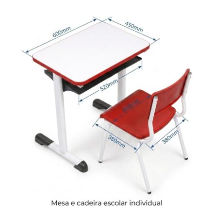 Conjunto Escolar Individual – (Mesa e Cadeira) – INFANTIL – MDF – Cor Vermelho - 4107 - Imagem 4