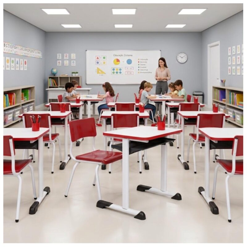 Conjunto Escolar Individual – (Mesa e Cadeira) – INFANTIL – MDF – Cor Vermelho - 4107 - Imagem 9