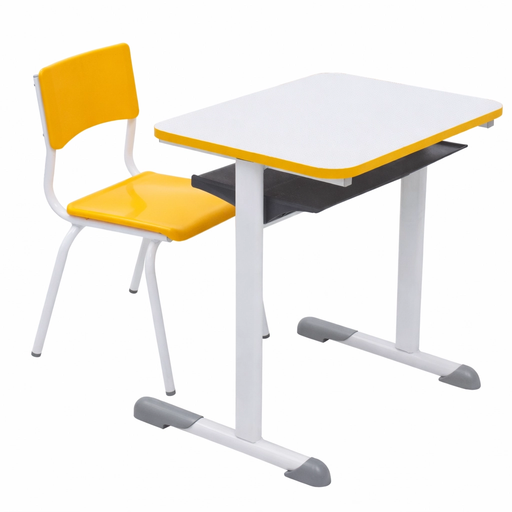Conjunto Escolar Individual – (Mesa e Cadeira) – 06 a 09 Anos – tampo em MDF – Cor Amarelo - 4118