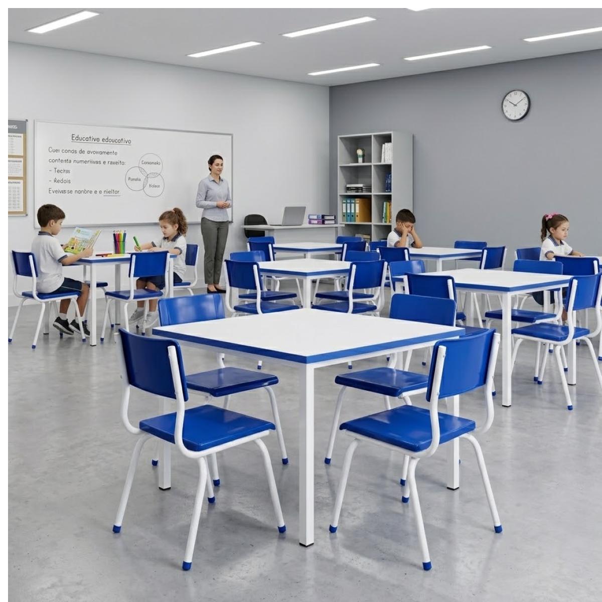 Conjunto QUADRADO c/ 04 Cadeiras Cor AZUL – TAMPO BRANCO – INFANTIL 02 a 06 Anos - Móveis Supremo - 4170 - Imagem 8