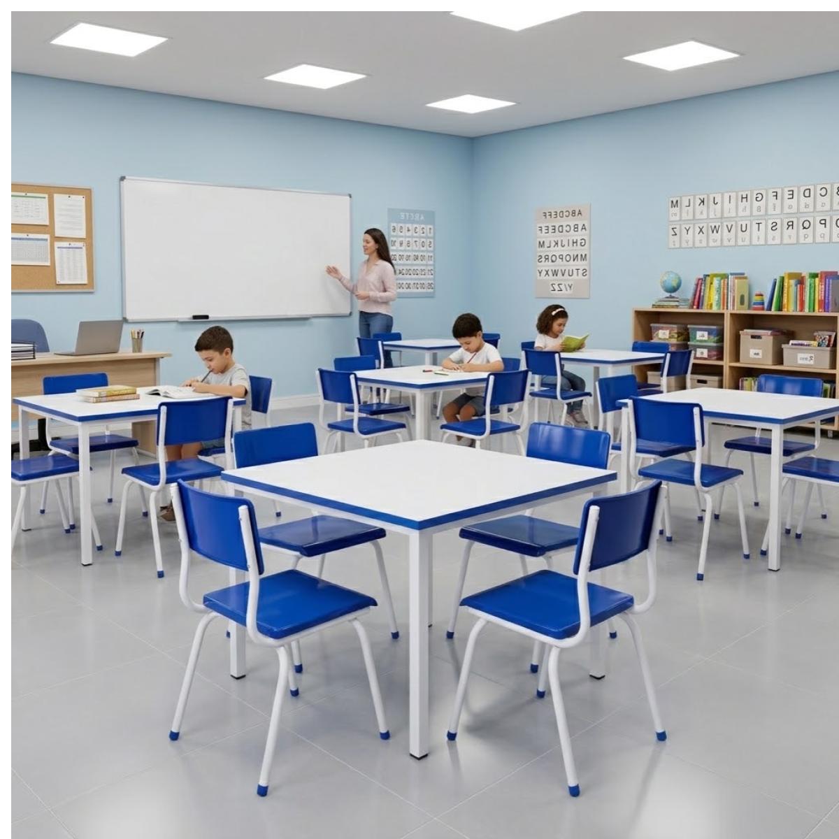 Conjunto QUADRADO c/ 04 Cadeiras Cor AZUL – TAMPO BRANCO – INFANTIL 02 a 06 Anos - Móveis Supremo - 4170 - Imagem 10