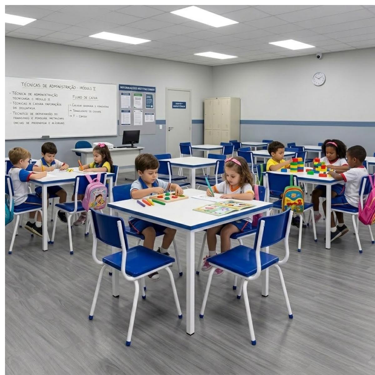 Conjunto QUADRADO c/ 04 Cadeiras Cor AZUL – TAMPO BRANCO – INFANTIL 02 a 06 Anos - Móveis Supremo - 4170 - Imagem 7