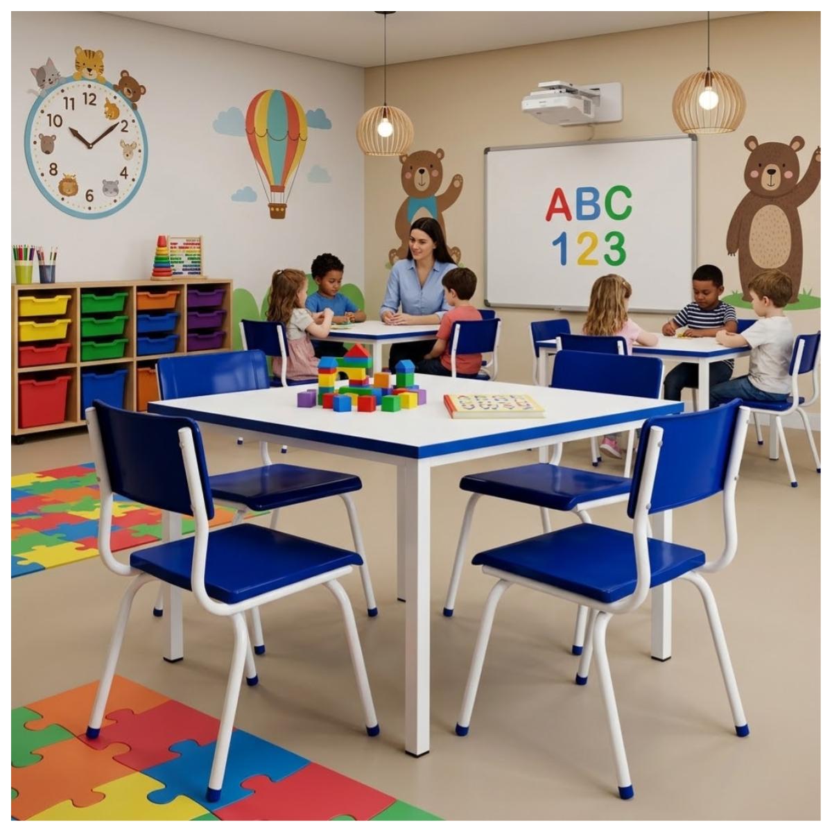 Conjunto QUADRADO c/ 04 Cadeiras Cor AZUL – TAMPO BRANCO – INFANTIL 02 a 06 Anos - Móveis Supremo - 4170 - Imagem 9