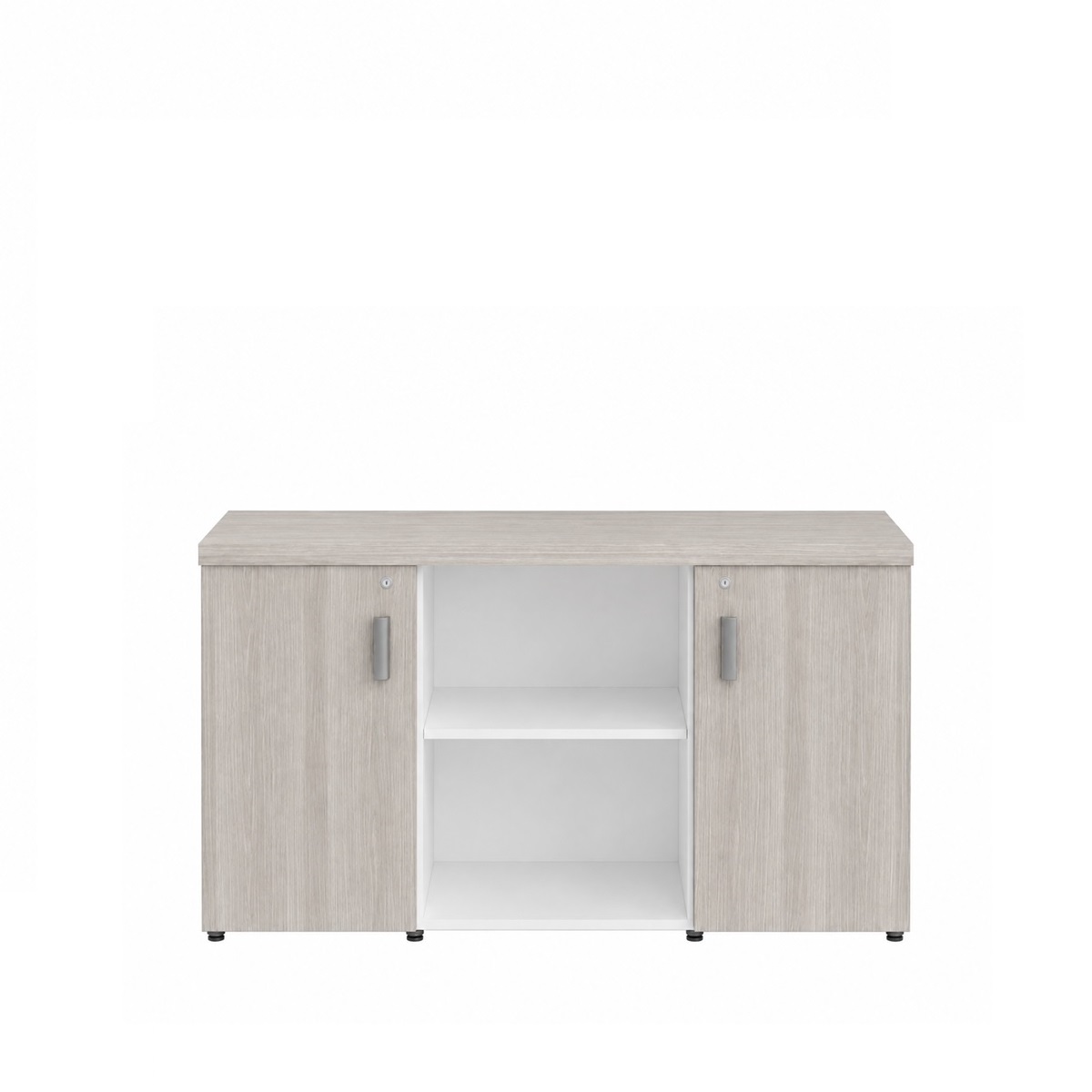 Armário Baixo Credenza com 2 Portas - Cor Fresno/Branco - 1009