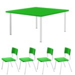 Conjunto Quadrado c/ 04 Cadeiras COR VERDE – TAMPO PLÁSTICO – 06 a 09 Anos – JUVENIL - Móveis Supremo - 4183