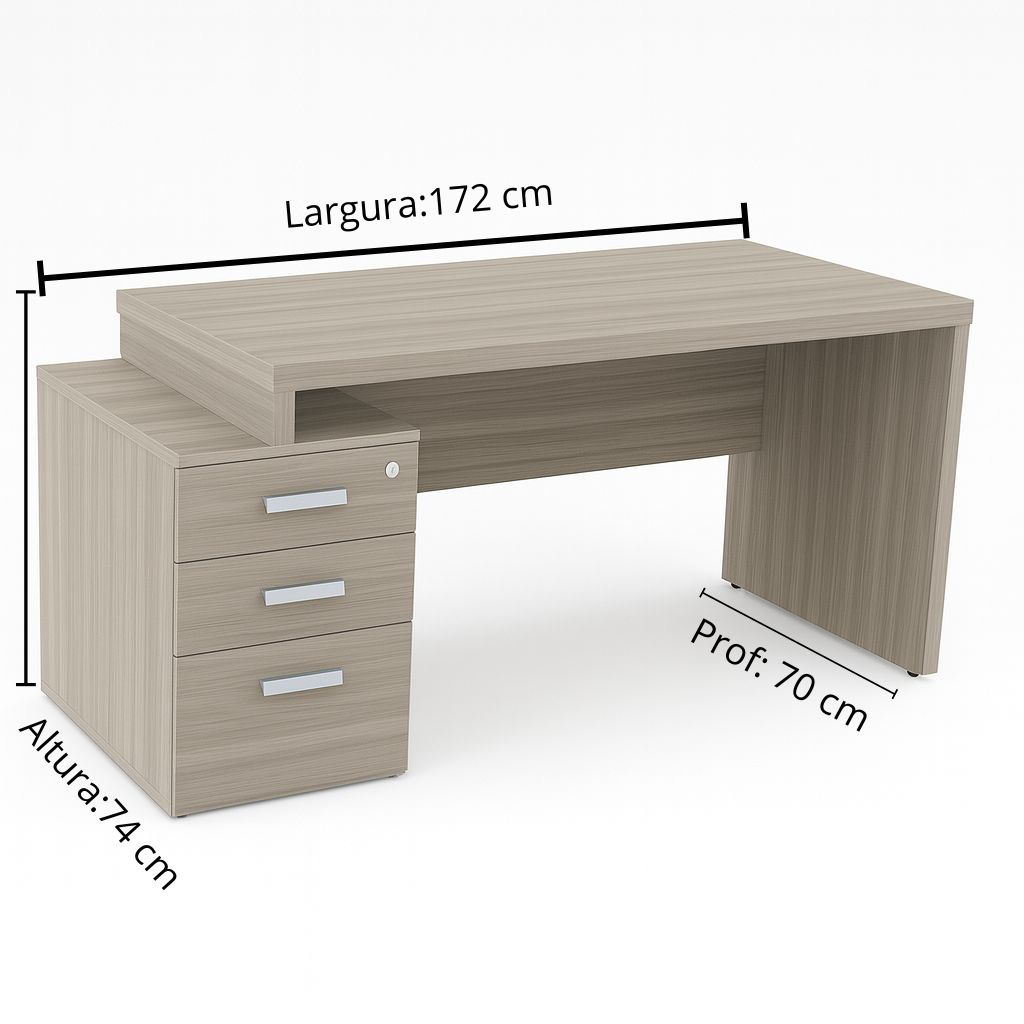 Mesa PEDESTAL Reta com 3 gavetas – 1,72x0,70 - Cor Fresno Sbiancatto - Marzo Vitorino -1016 - Imagem 2