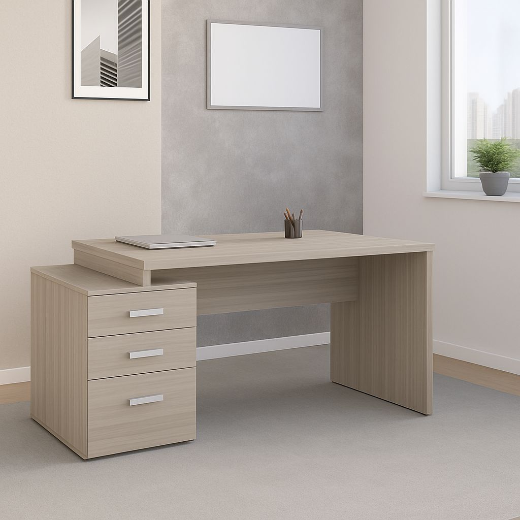 Mesa PEDESTAL Reta com 3 gavetas – 1,72x0,70 - Cor Fresno Sbiancatto - Marzo Vitorino -1016 - Imagem 4