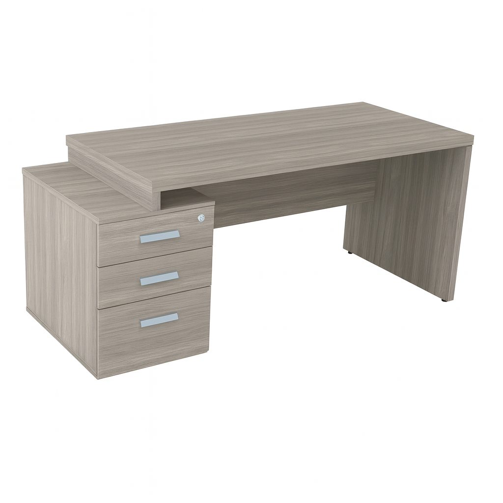 Mesa PEDESTAL Reta com 3 gavetas – 1,72x0,70 - Cor Fresno Sbiancatto - Marzo Vitorino -1016 - Imagem 3