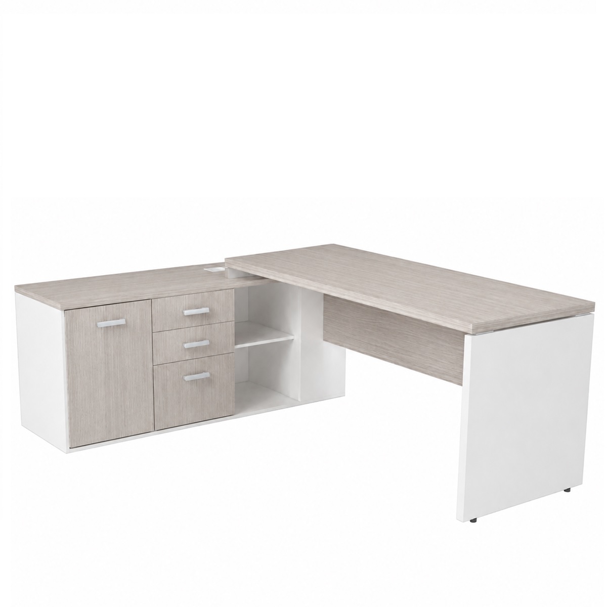 Mesa Diretorzinha c/ Aparador - 1,50x1,60 - Cor Fresno/Branco - 1014