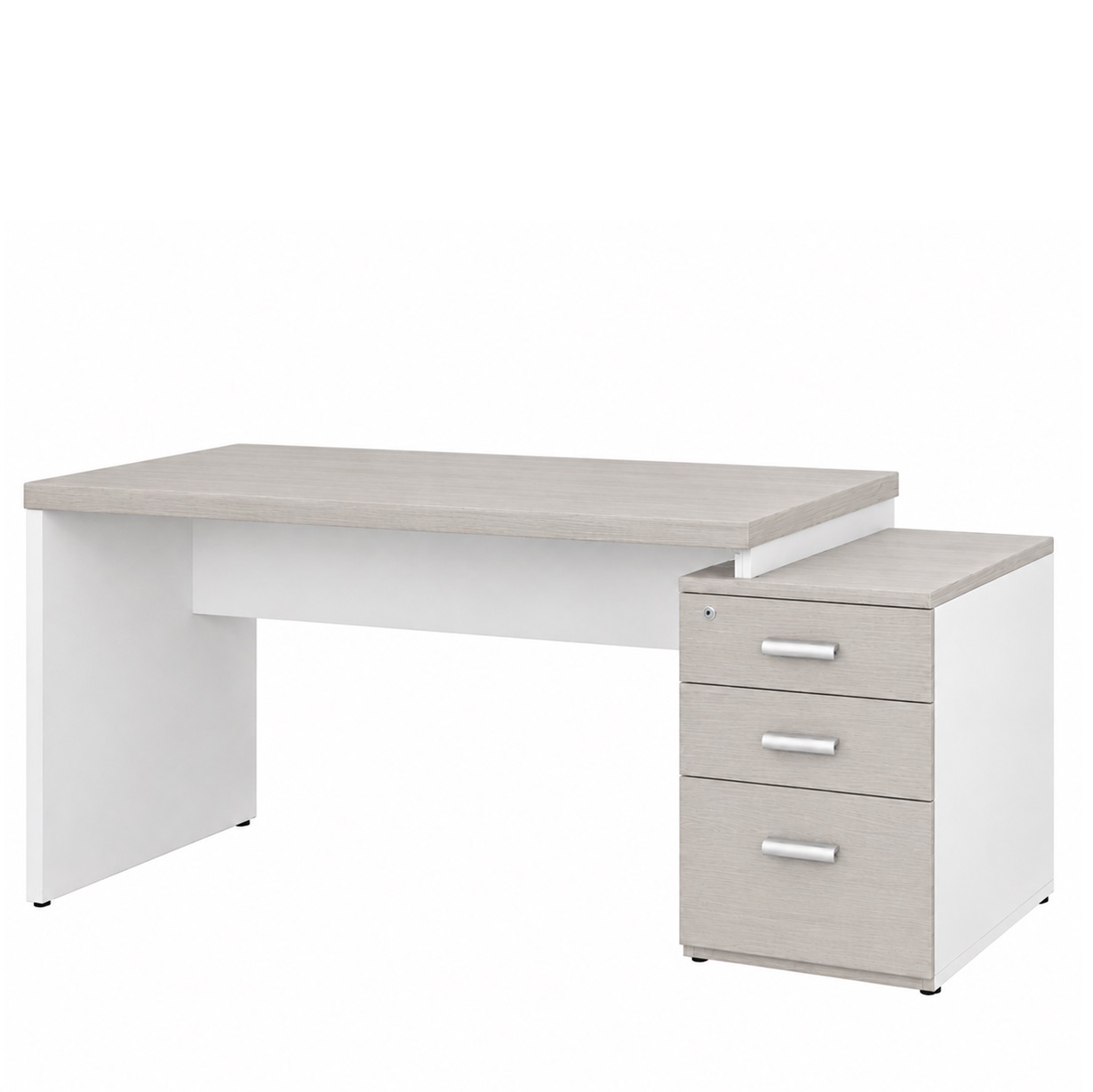 Mesa pedestal reta com 3 gavetas – 1,72x0,70 - Cor Fresno/Branco - 1016 - Imagem 2