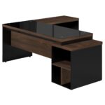 Mesa PEDESTAL VIDRO FUMÊ com MESA AUXILIAR – 1,92×1,60m MARSALA / PRETO - 1154