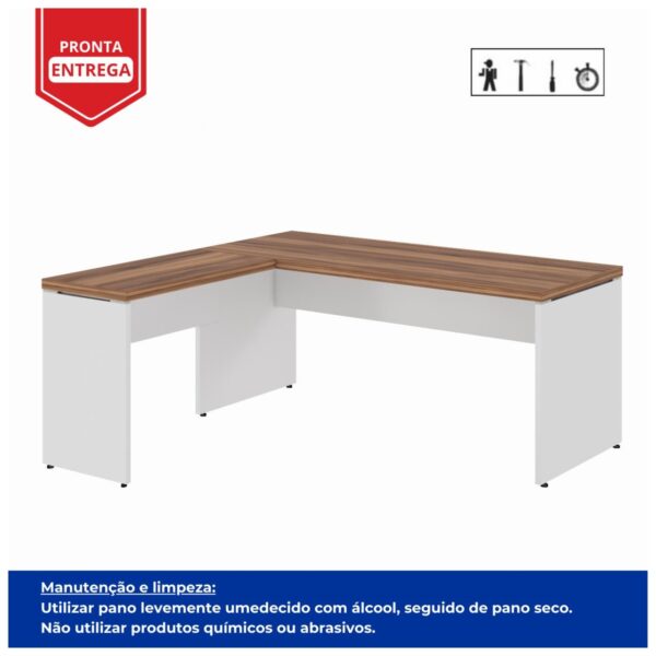 Mesa em L (Mesa 1,50m + Mesa Auxiliar) – S/ Gavetas – NOGAL SEVILHA/BRANCO - 2222 - Image 3