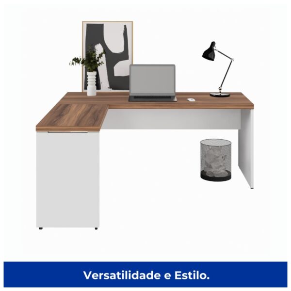 Mesa em L (Mesa 1,50m + Mesa Auxiliar) – S/ Gavetas – NOGAL SEVILHA/BRANCO - 2222 - Image 5