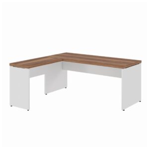 Mesa em L (Mesa 1,50m + Mesa Auxiliar) – S/ Gavetas – NOGAL SEVILHA/BRANCO - 2222