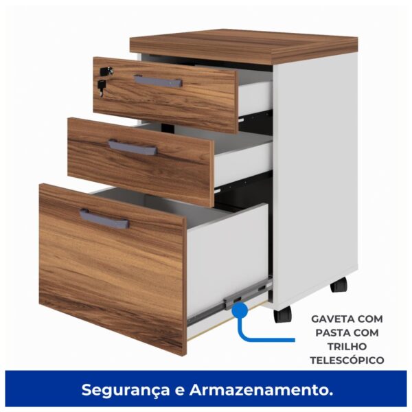Gaveteiro Volante 03 Gav – 0,68×0,46×0,40m NOGAL SEVILHA/BRANCO - 2226 - Imagem 2