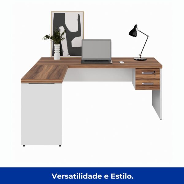 Mesa em L (Mesa 1,70m + Mesa Auxiliar) – C/ Gavetas – NOGAL SEVILHA/BRANCO – 2225 - Image 4