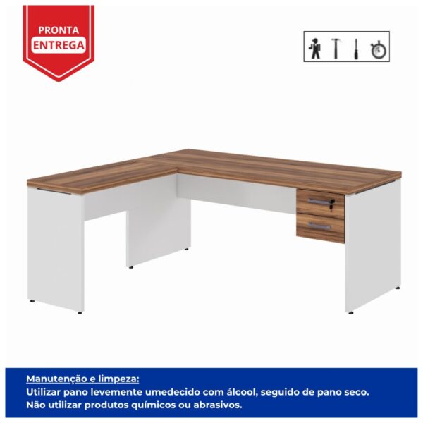 Mesa em L (Mesa 1,70m + Mesa Auxiliar) – C/ Gavetas – NOGAL SEVILHA/BRANCO – 2225 - Image 3