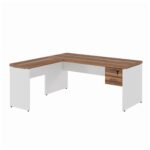 Mesa em L (Mesa 1,70m + Mesa Auxiliar) – C/ Gavetas – NOGAL SEVILHA/BRANCO – 2225