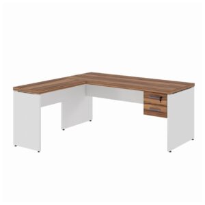 Mesa em L (Mesa 1,70m + Mesa Auxiliar) – C/ Gavetas – NOGAL SEVILHA/BRANCO – 2225