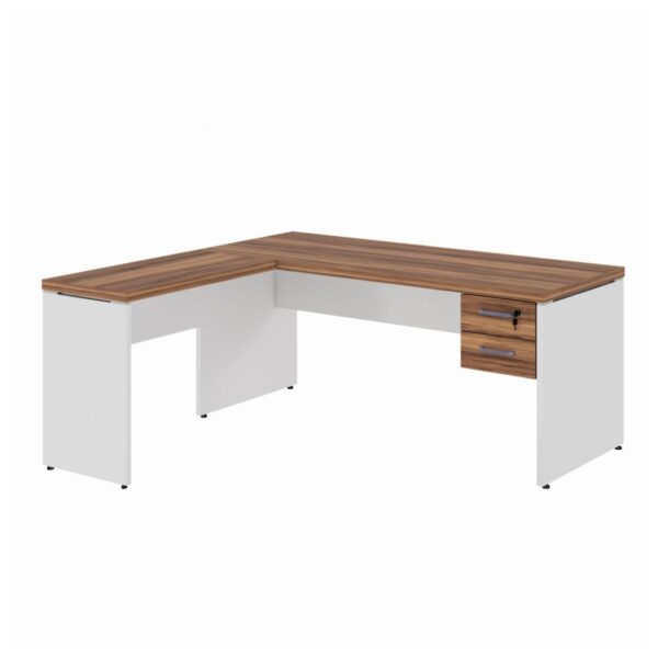 Mesa em L (Mesa 1,70m + Mesa Auxiliar) – C/ Gavetas – NOGAL SEVILHA/BRANCO – 2225