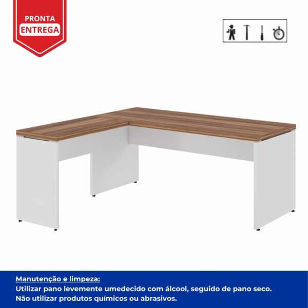 Mesa em L (Mesa 1,70m + Mesa Auxiliar) – S/ Gavetas – NOGAL SEVILHA/BRANCO – 2224 - Image 3