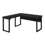 Mesa em L PÉ QUADRO (1,70×0,70m + Mesa Auxiliar) – S/ Gavetas – PRETO / PRETO - 1480