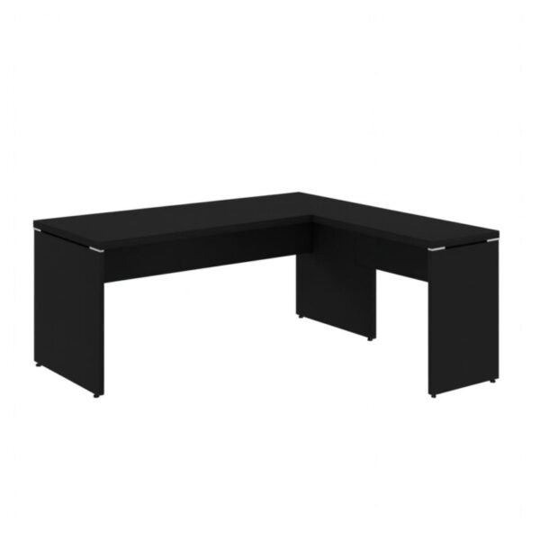 Mesa em L PÉ PAINEL (Mesa 1,50m + Mesa Auxiliar) – S/ Gavetas – PRETO / PRETO - 1474