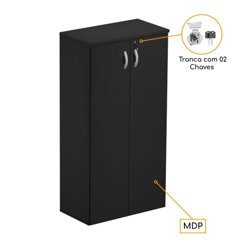 Armário Alto Fechado com 02 Portas – 1,59X0,80X0,42m – JOB – COR PRETO - 1483 - Imagem 2