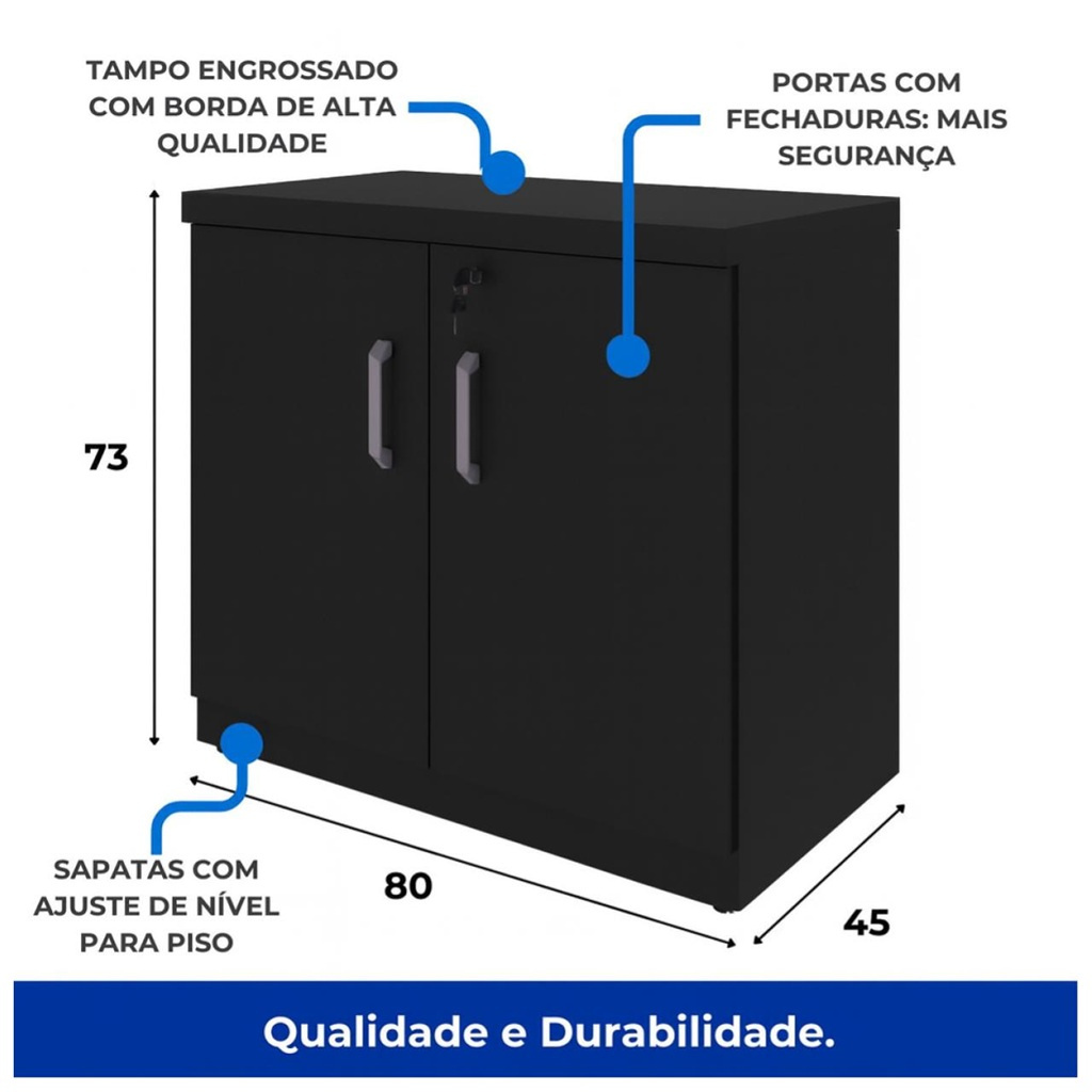 Armário Baixo com 02 Portas executivo – 0,80×0,42×0,75m – Cor PRETO - 1484 - Imagem 4